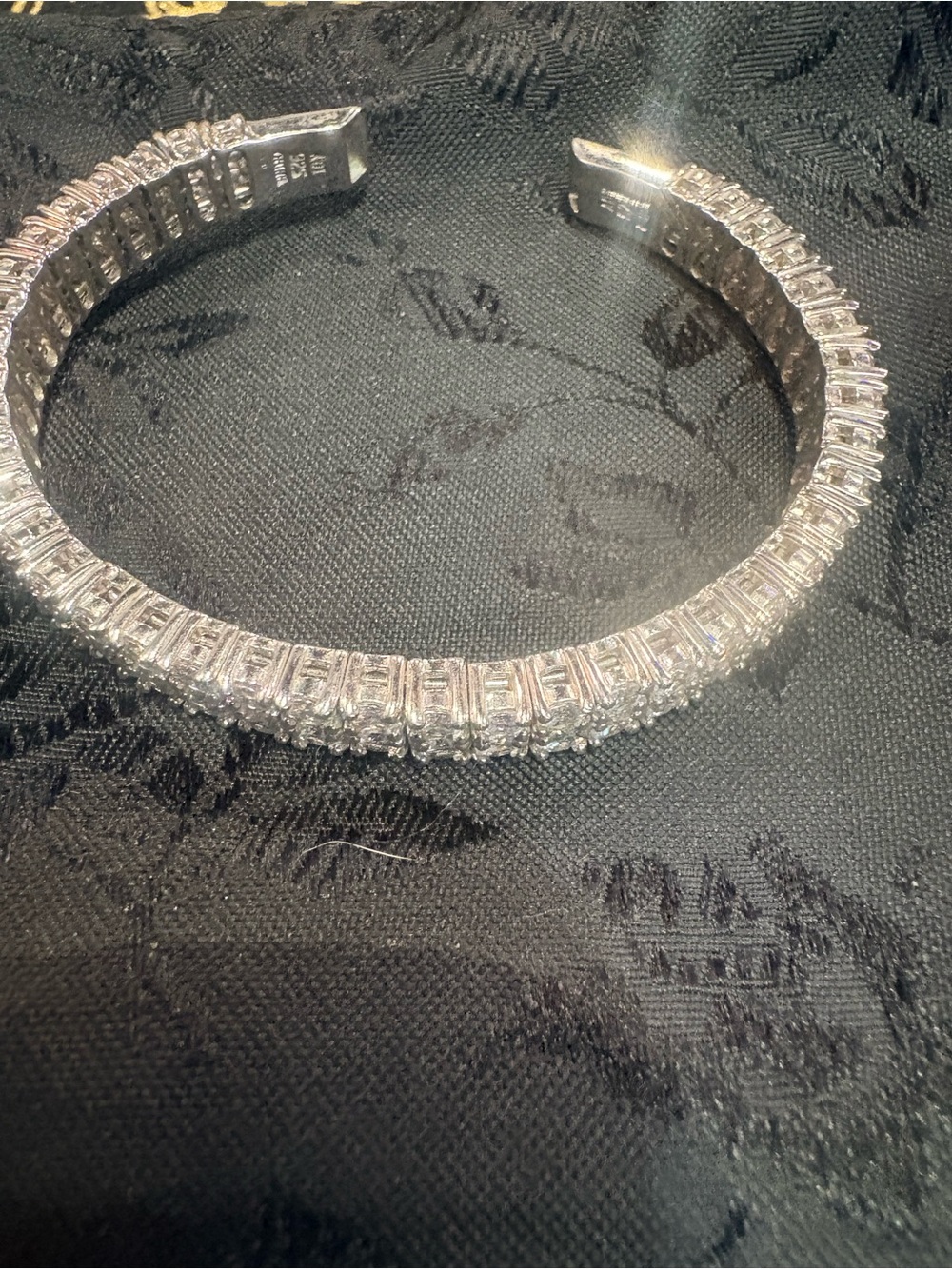 925 Double Row CZ Flexible Cuff Bracelet -